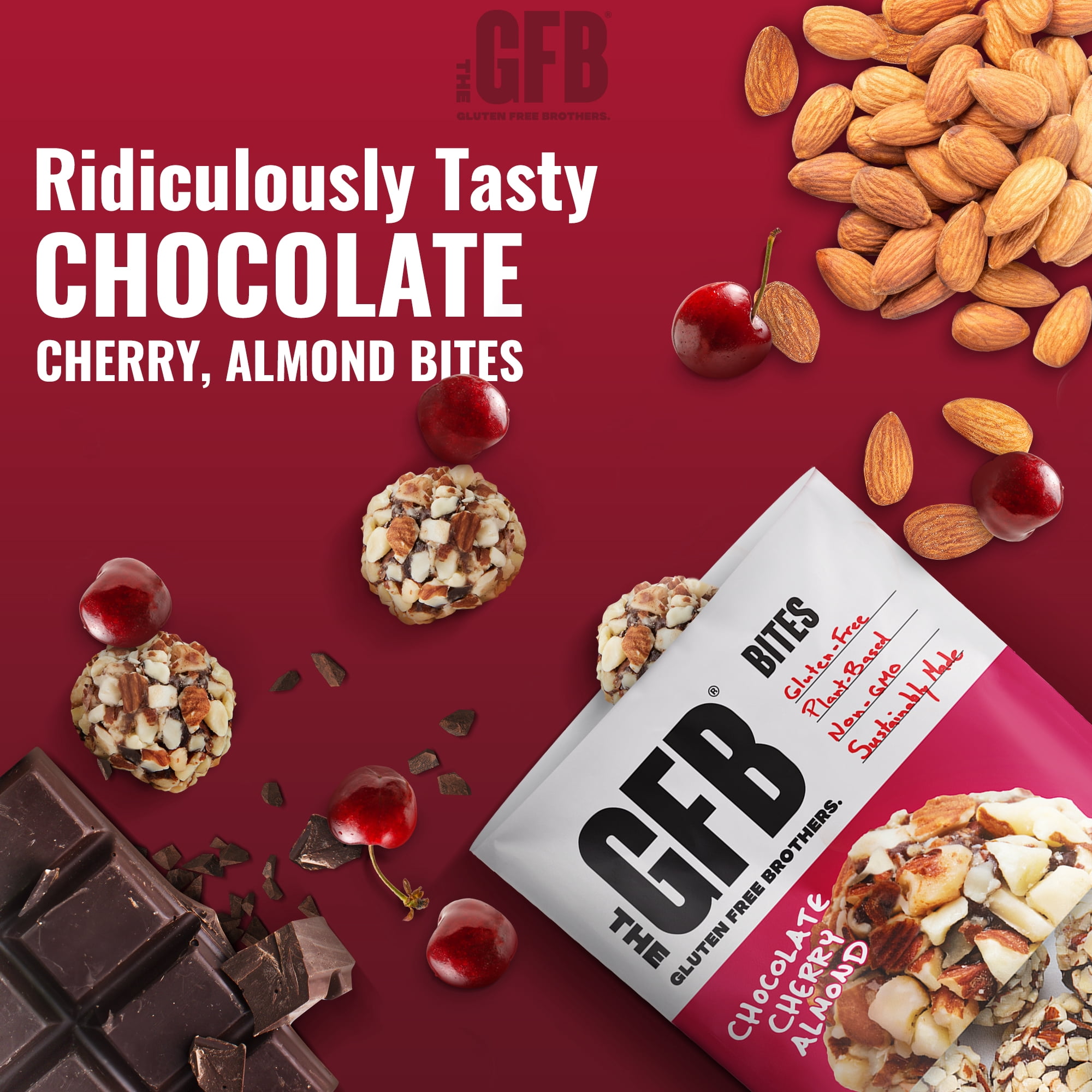 The Gluten Free Brothers Chocolate Cherry Almond Bites - Gluten Free Protein Balls – Non GMO, Soy Free, Vegan – Snack Size Plant Based Protein Energy Balls, 4 Oz (6 Count)