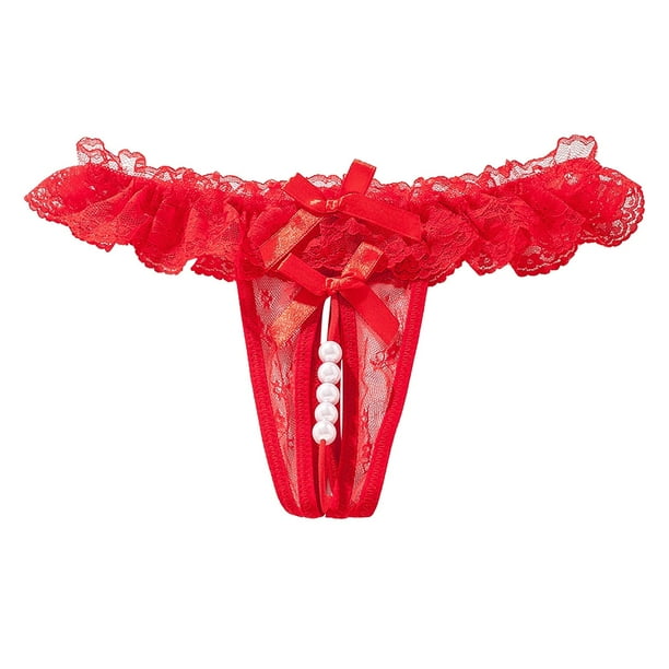 Braguitas tanga de encaje con abertura en la entrepierna y perlas de masaje para mujer - Ropa interior sexy transparente con ajuste cómodo para 50-70 kg