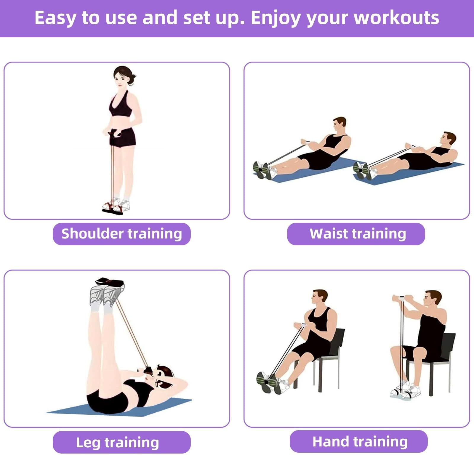 Tension Rope, Multifunctional Pedal Resistance Bands with Foam Handles, Non-Slip Sit Up Exercise Equipment, Portable Full Body Strength Training Workout Gear for Men Women Home Gym
