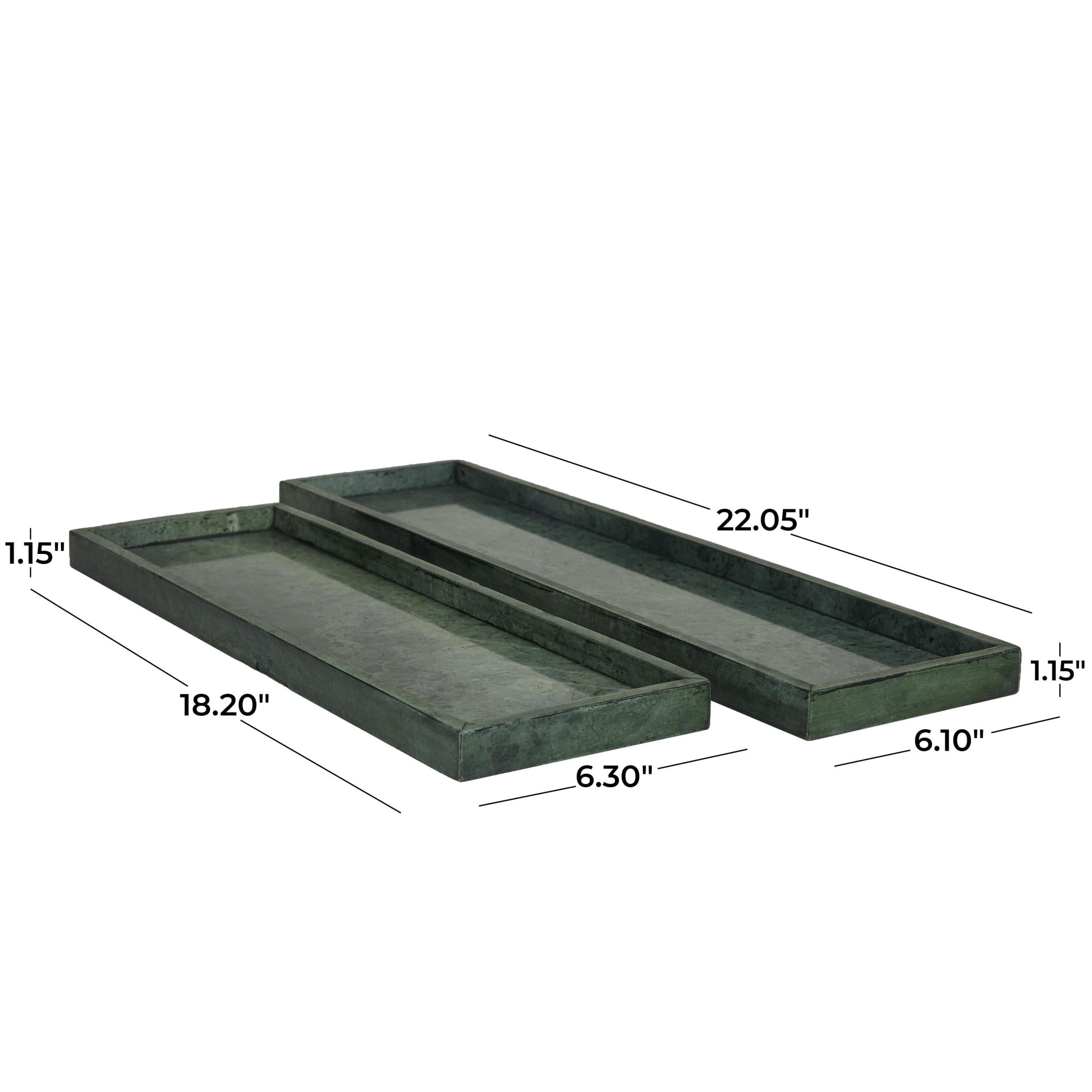 CosmoLiving by Cosmopolitan 22", 18"W Green Marble  Tray with Raised Border, 2-Pieces