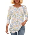 thumbnail image 4 of SAATLERI Shirts for Women 3/4 Length Sleeves Loose Fit Summer Fall Boho Floral Print Womens Tops Dressy Soft Basic Tees Business Work Blouses, 4 of 5
