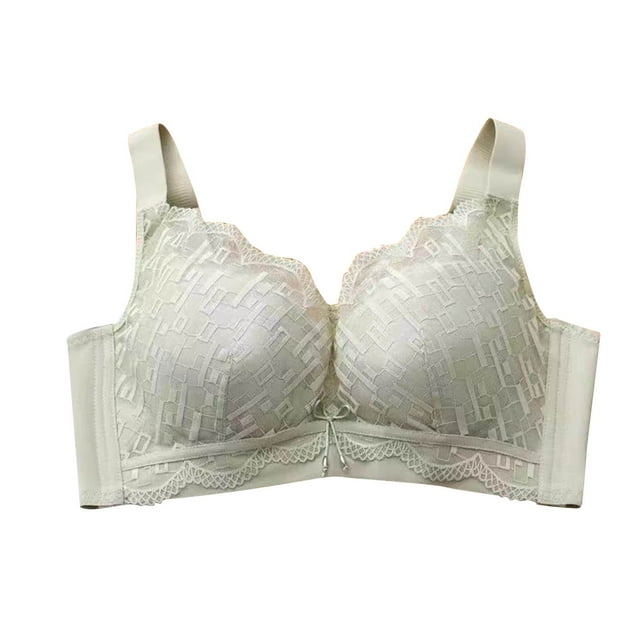 YUTK Comfortable Bra - Women's Solid Color Seamless Underwear without Steel Rims Detachable Chest Sagging Wave Pattern Bra Green M