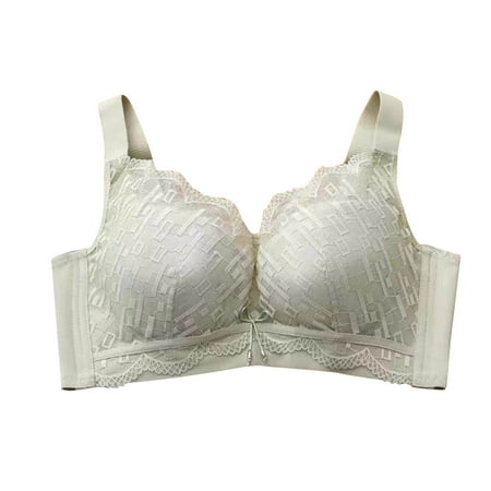 REORIAFEE Wireless Bras Women Wireless Gathered Together Bras Lace Adjustable Straps Brassiere Breathable Spaghetti Straps Comfy Corset Underwear Classic Comfortable Support Lingerie Green XXL