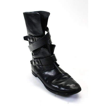 

Pre-owned|Alexander Wang Womens Solid Buckle Leather Mid Calf Boots Black Size 38.5