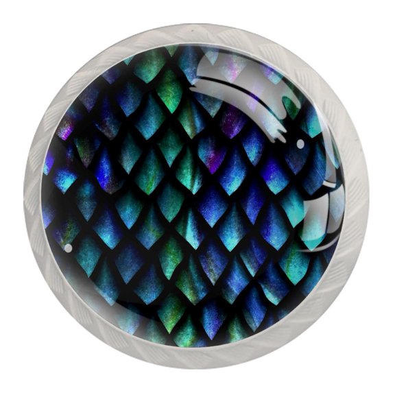 4 Pcs Mermaid Scales Knobs for Kitchen Cabinet Cupboard Dresser Bookcase Drawer Pulls Handles Round Home Decor