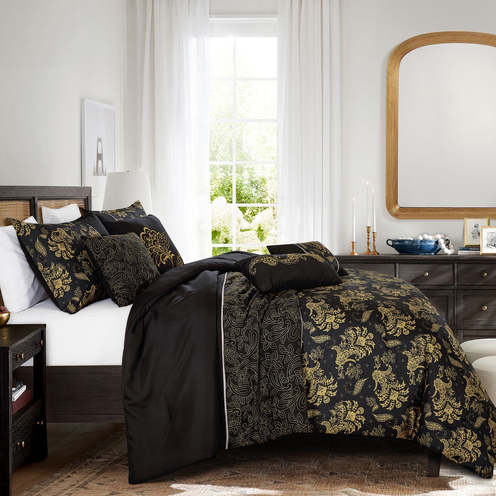 EvJk 7-Piece Luxury Comforter Set, Sophisticated Print and Stitch, Queen