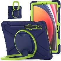 For Samsung Galaxy Tab S10 Lite/S10 FE/S9 FE 10.9 inch Case, 360 Rotatable Handle Stand, Shoulder Strap, Drop-Proof Design, NavyBlue Lime