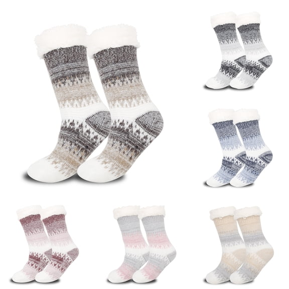 Cat Socks Fuzzy Slipper Socks for Women with Grippers, Cozy Warm Sherpa Lined Slipper Socks