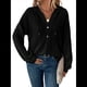 thumbnail image 2 of Sudadera con Capucha de Larga de Punto Gofre para Mujer, con Cordón, Botones, Cuello en V, Informal, con Capucha. Negro M, 2 of 9