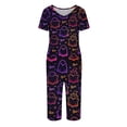 thumbnail image 4 of Women Halloween Pajamas Set Print Halloween Pj Set 2-Piece Outfit Short Sleeve Top and 7/8 Pants for Parties, Daily Wear Purple XL, 4 of 5