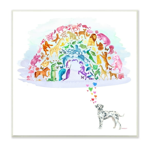 Stupell Industries Bright Rainbow Animals Dalmatian Dream Arch Shape Graphic Art Unframed Art Print Wall Art, Design by Dishique