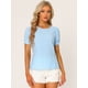 thumbnail image 4 of Blusa De Manga Corta Abullonada Vintage Con Cuello Redondo Y Guinga Informal De Verano Para Mujer Azul Claro S, 4 of 6