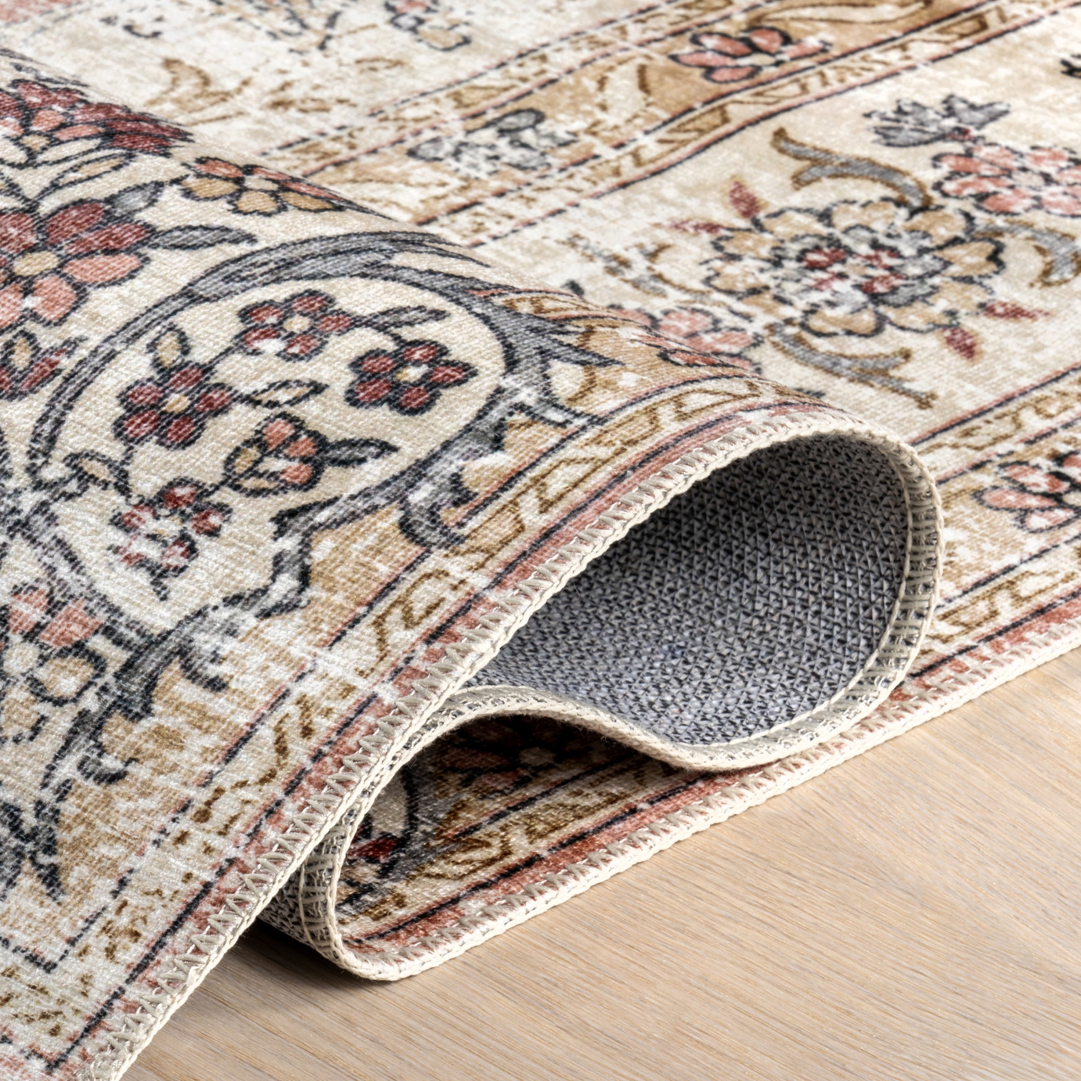 nuLOOM Teja SplashGuard Persian Medallion Machine Washable Area Rug, 2' x 3', Teja Peach