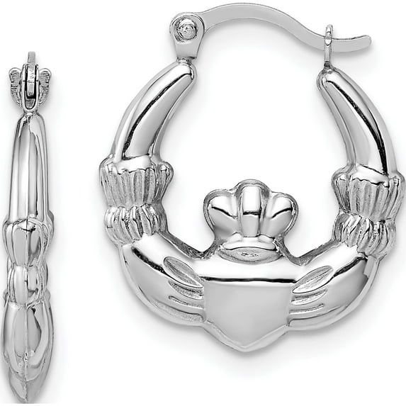 14K White Gold Claddagh Hoop Earrings Made In Indonesia tc1012