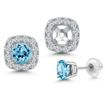 Gem Stone King 14K White Gold Swiss Blue Topaz and White Lab Grown Diamond Removable Earrings Jackets for Women | 1.24 Cttw | Gemstone November Birthstone | Round 4.5MM