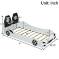 thumbnail image 6 of Wood Twin Size Race Car Bed with LED and Upholstered Backrest,  Car-Shaped Platform Bedframe with Wheels and Rails,White, 6 of 7