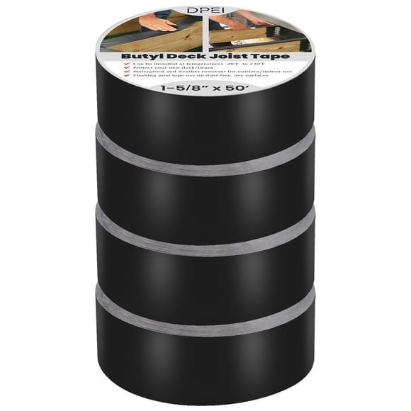 DPEI Butyl Joist Tape for Decking - 1 5/8" x 50' (4 Pcs) - Waterproof Flashing Tape for Deck Beams, Joists, and Framing