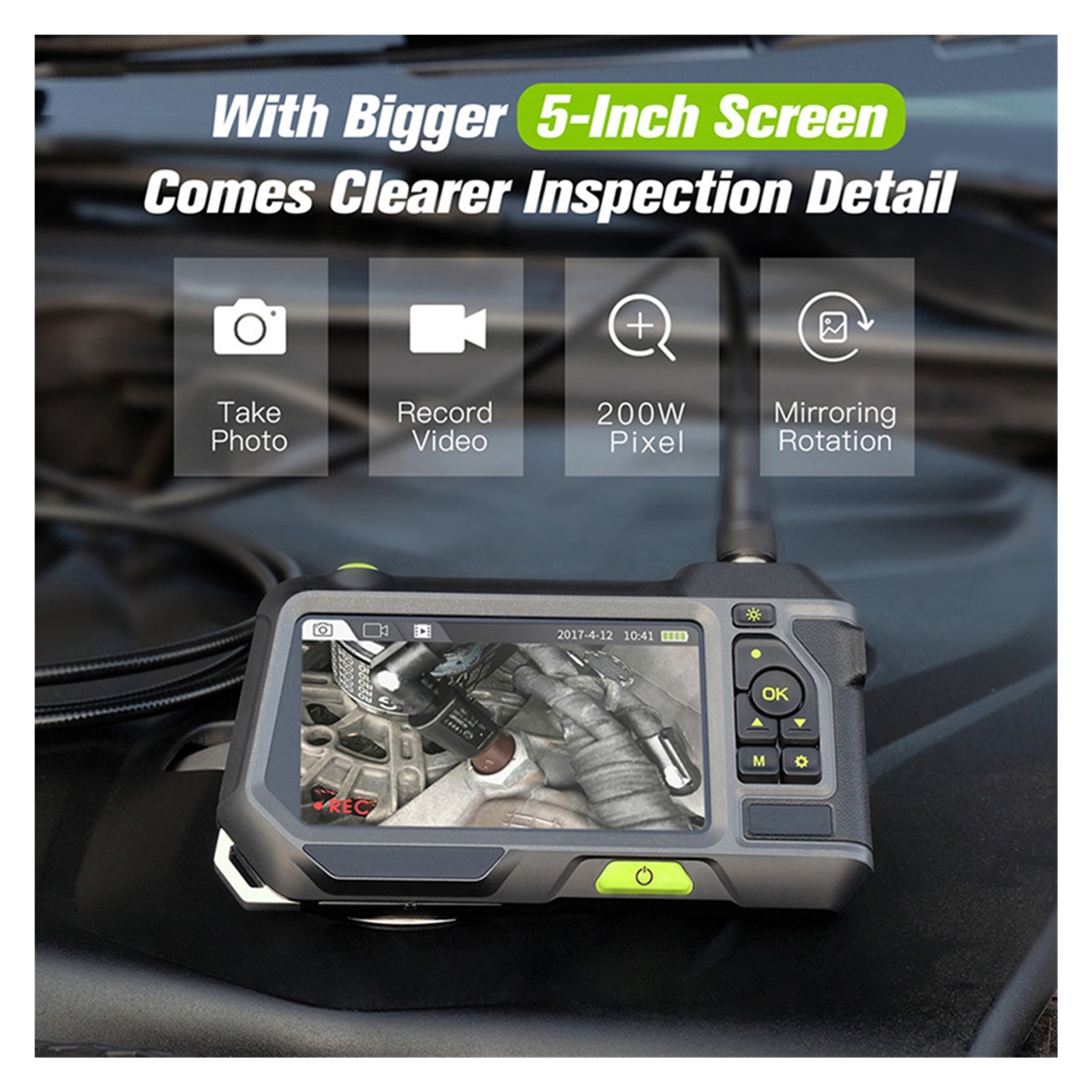 NTS500 5.5mm Dual & Three Lens Industrial Endoscope 2.0MP Inspection Camera 5 Inch 1280P HD LCD Waterproof Borescope with 6 LED ,Various Applicable