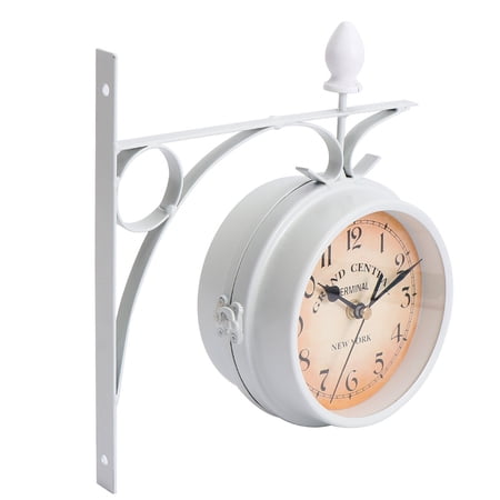 OFFIGAM Retro Iron Wall Hanging Clock with Roman Numerals Quiet Design in White