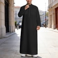 thumbnail image 2 of Men'S Traditional Arabic Thobe Style Long Sleeve Shirt With Short Collar And Front Pocket For Formal And Everyday Wear, 2 of 5