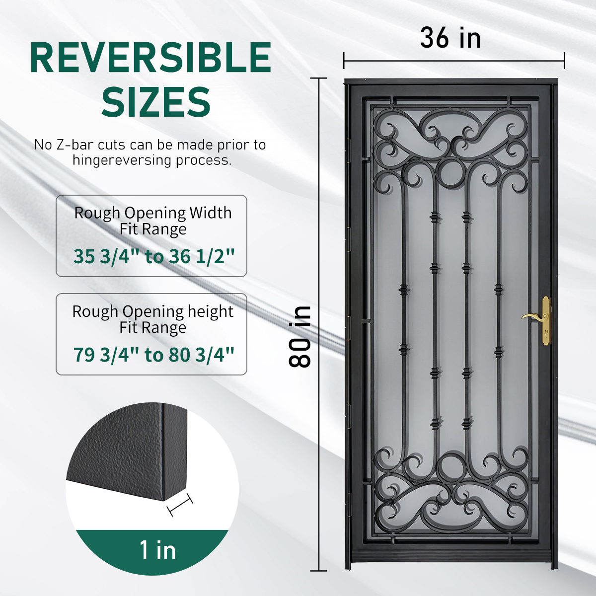 Grisham Deluxe Steel Security Door,36'' x 80'' Metal Tempered Glass Door Screen Replacement Enter Doors,Storm Door(368 Black)