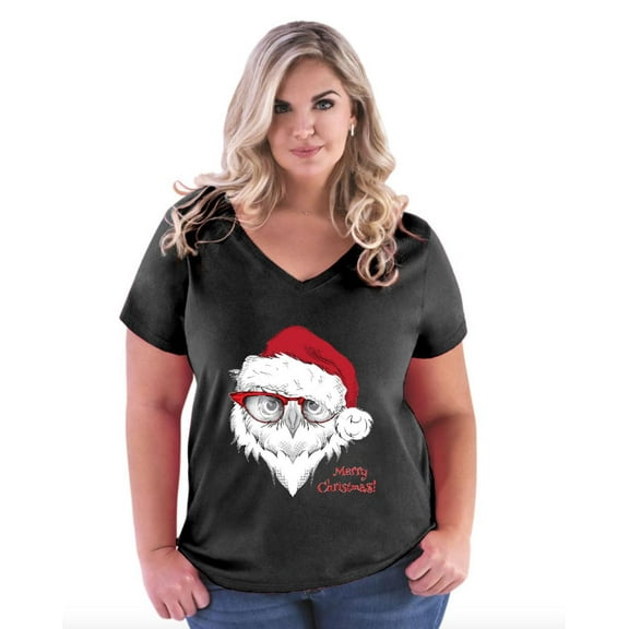 Artix - Women's Plus Size V-neck T-Shirt - Christmas Owl