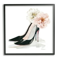 Stupell Industries Pink Floral Black Heels Chic Fashion Shoes Beauty & Fashion Painting Black Framed Art Print Wall Art, 24 x 24