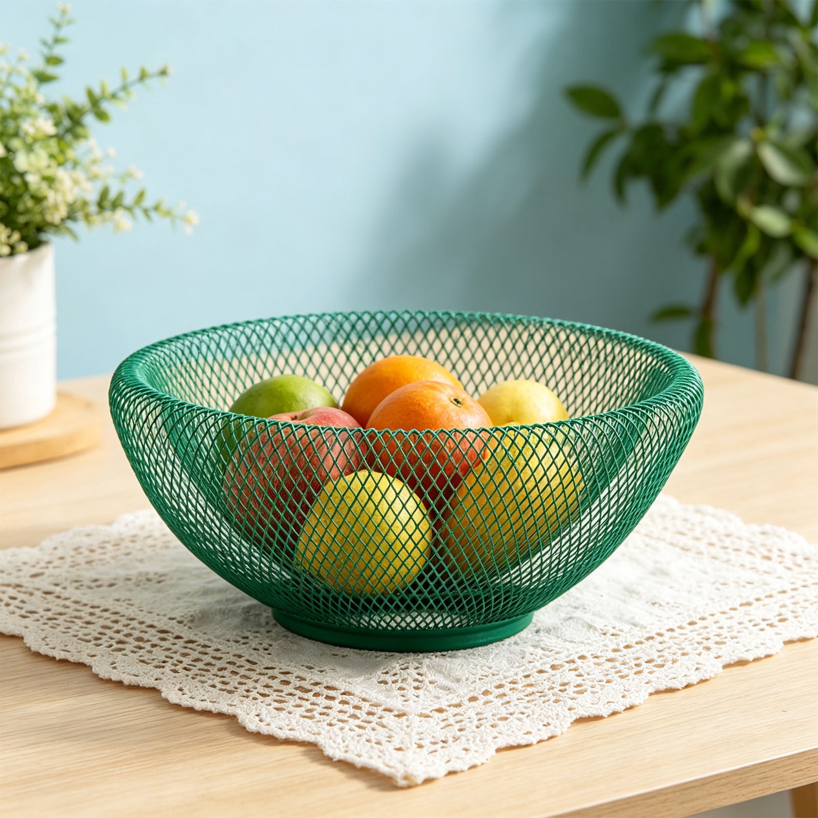 Metal Mesh Fruit Bowl Storage Basket Iron Wire Organizer Kitchen Countertop Fruit Holder Cosmetic Brush Container Vanity Table Decor Home Organization Multi Purpose Storage