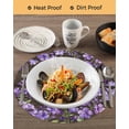 thumbnail image 3 of 13 Inch Round Placemats Set of 6, Purple Flowers Non Slip Heat Insulation PP Table Mats, Butterfly Spring Floral Wooden Farmhouse Washable Place Mats for Kitchen Dining Party Table Decor, 3 of 7