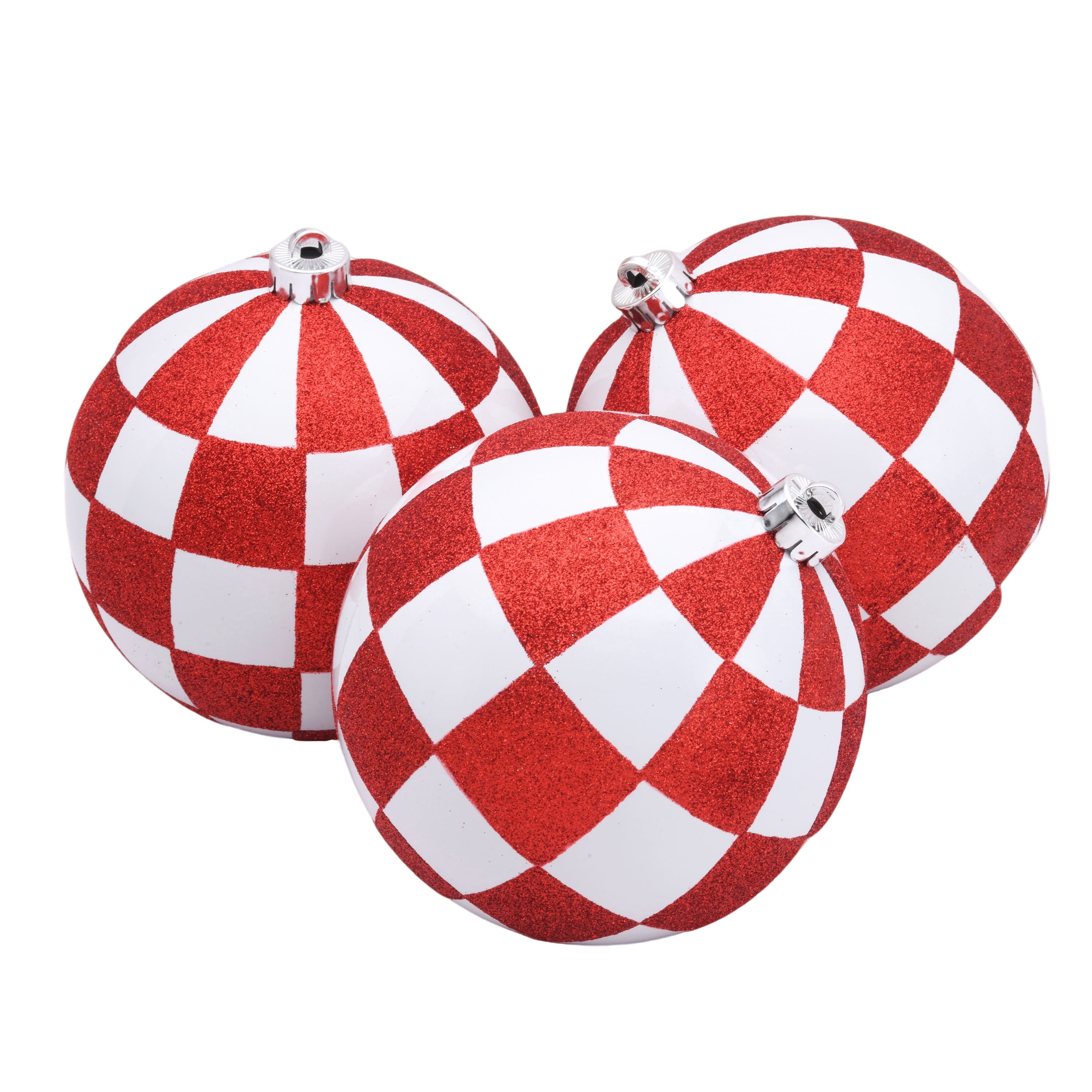 4-Count Red and White Checkered Ball Shatterproof Christmas Ornaments, 6.8", by Holiday Time
