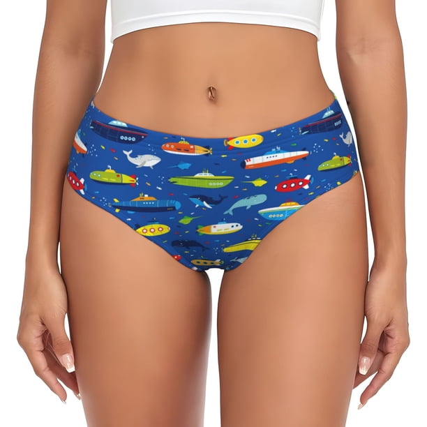Fotbe Submarines And Whales Calzones Estampados para Mujer – Ropa Interior de Algodón, Cómoda, Suave y Elástica-X-Large