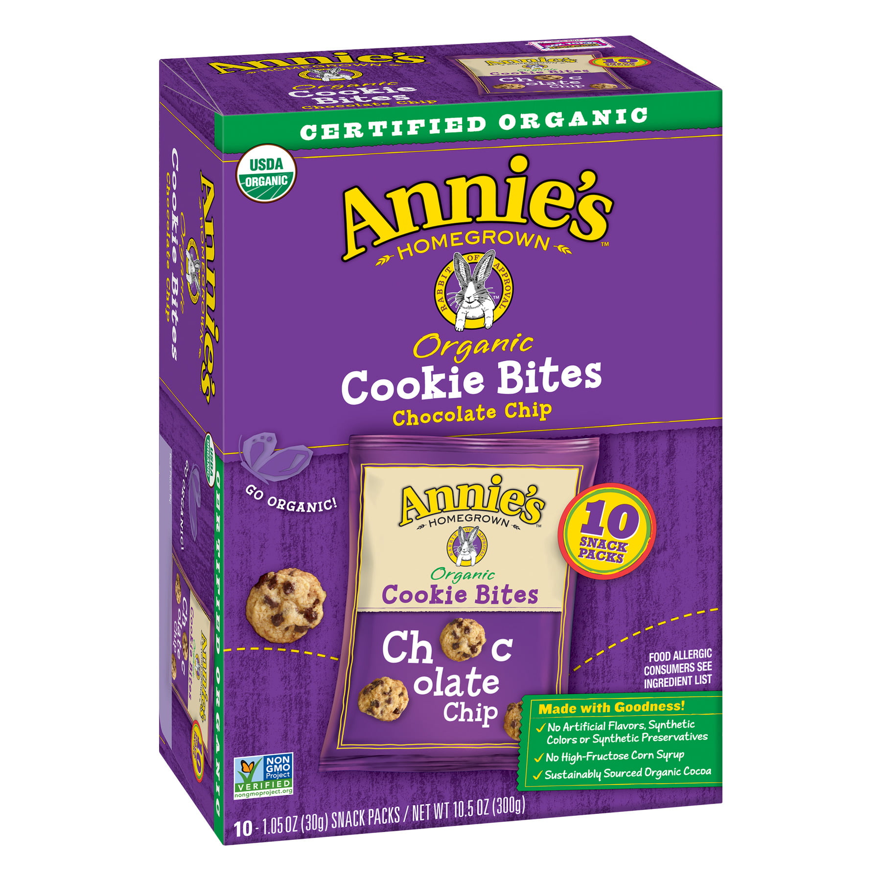 Photo 1 of 2 pack Annie's Organic Cookie Bites Chocolate Chip Pack - 10.5oz/10ct BB sep 18 2021