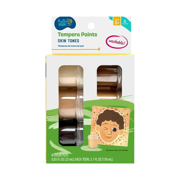 Hello Hobby Washable Tempera Paint Set, Safe & Nontoxic, Skin Tone, 6 Colors