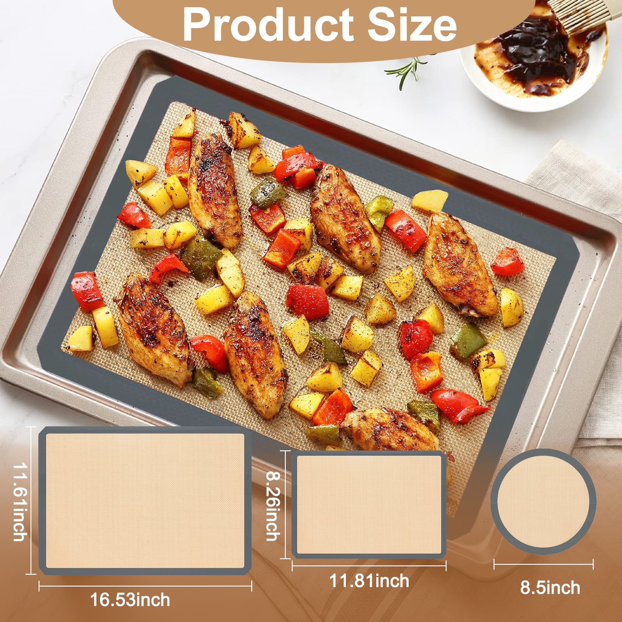 5pcs Non Stick Silicone Baking Mats, Reusable Silicone Baking Mat, Heat Resistant Baking Mat for Baking Cookies Pastries