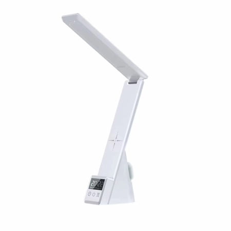 100W Alarm Clock Fast Wireless Charger Dimmable Desk Night Lamp Charging Station for iPhone/Samsung-White