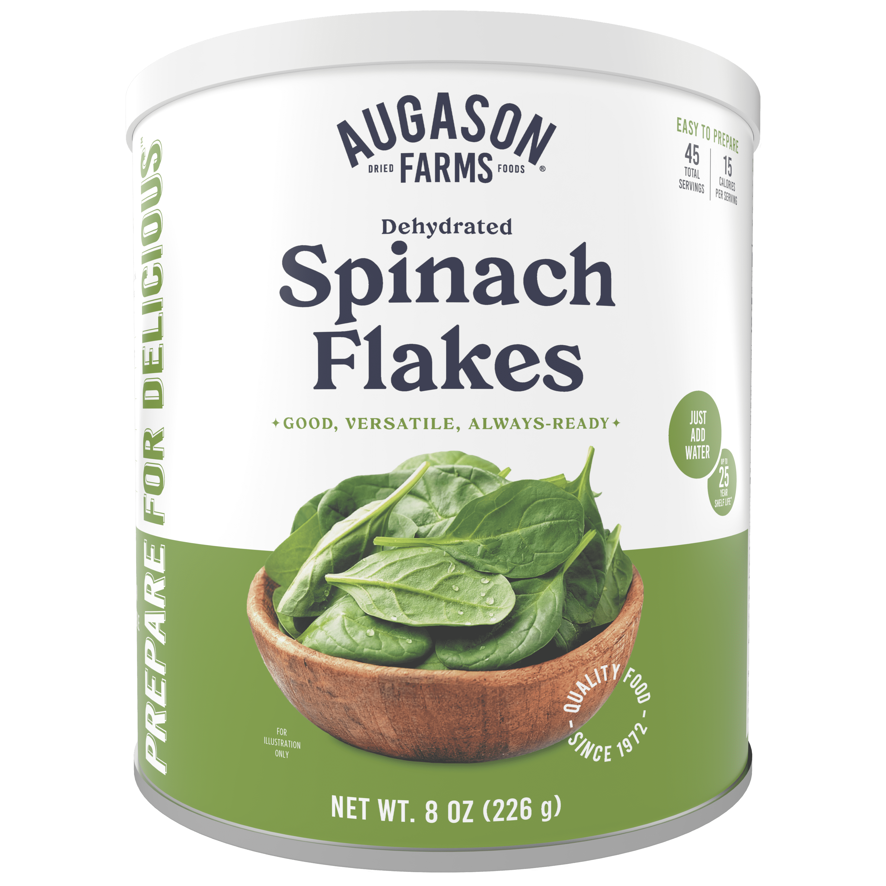 (2 pack) Dehydrated Spinach Flakes Emergency Food Supply, 45 Servings, 25 Year Shelf Life, 15 Calories per Serving - Dehydrated Meals, Survival Food Camping Essentials Can