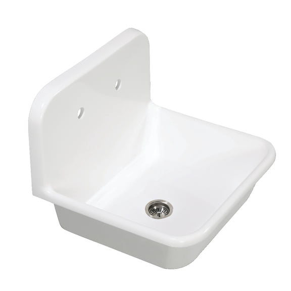 Gourmetier GKTA242119 Arcticstone 24-Inch Solid Surface White Stone Single Bowl Top-Mount Kitchen Sink with Backsplash and Strainer in Matte White