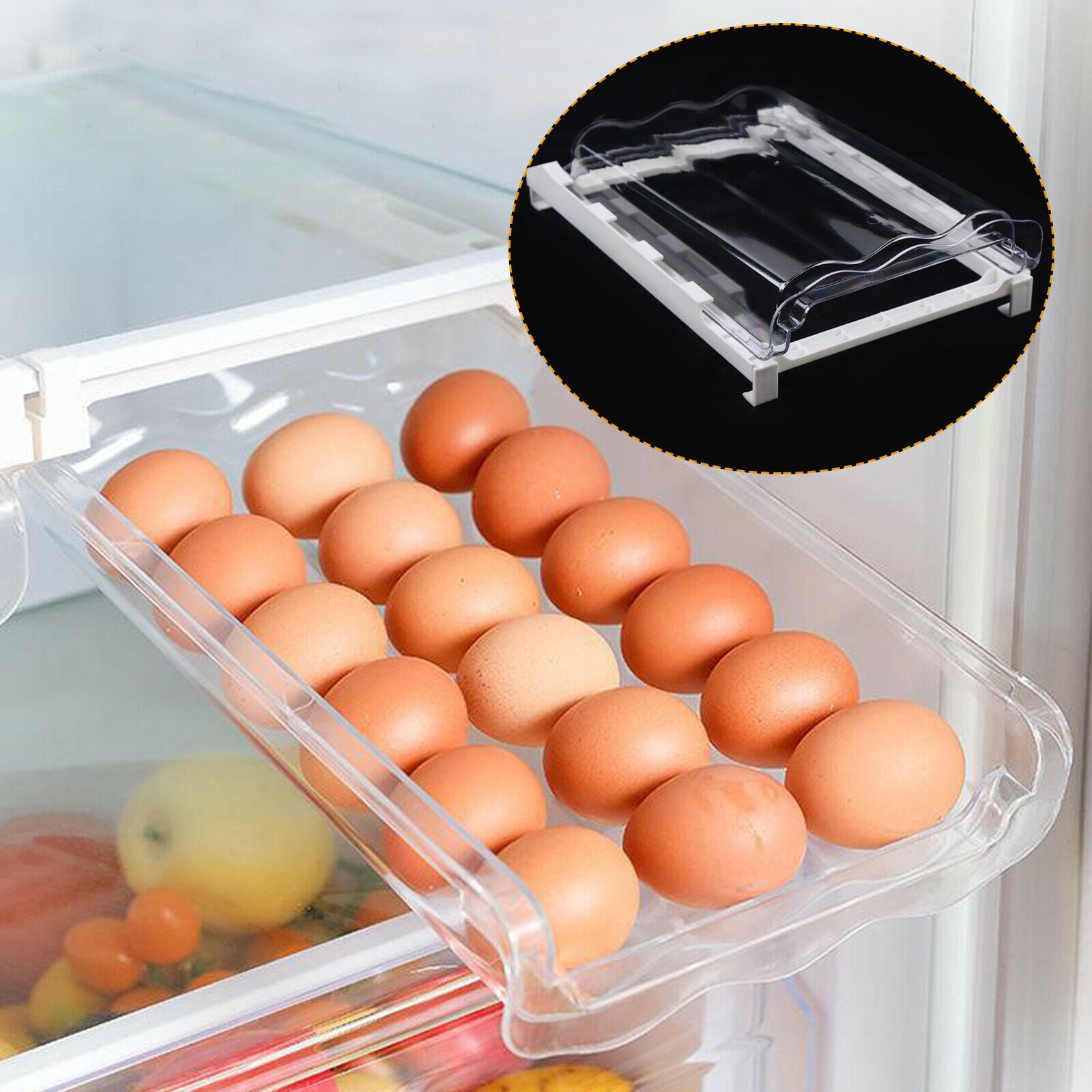 Blue 21 Grid Egg Holder for Refrigerator,Auto Scrolling Egg Storage Box,Egg Storage Container for Fridge Kitchen