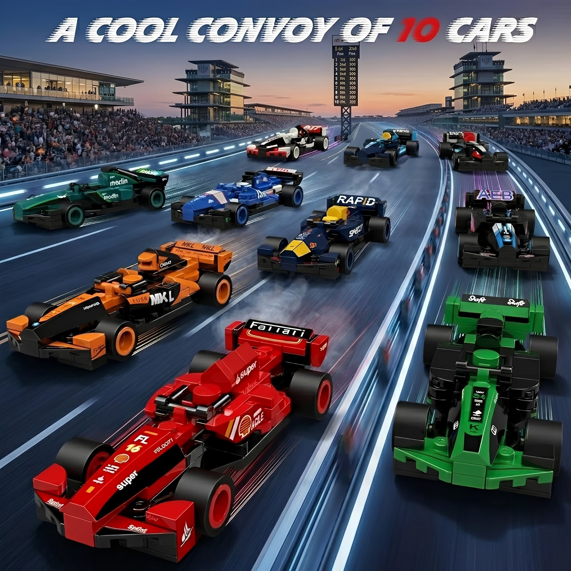F1 Racing Car Building Blocks Set, 732 Pieces 10-in-1 Formula Car Bricks Kit, DIY Model Toy for Kids 6+, Creative STEM Building Set for Boys and Girls - Non-Electric