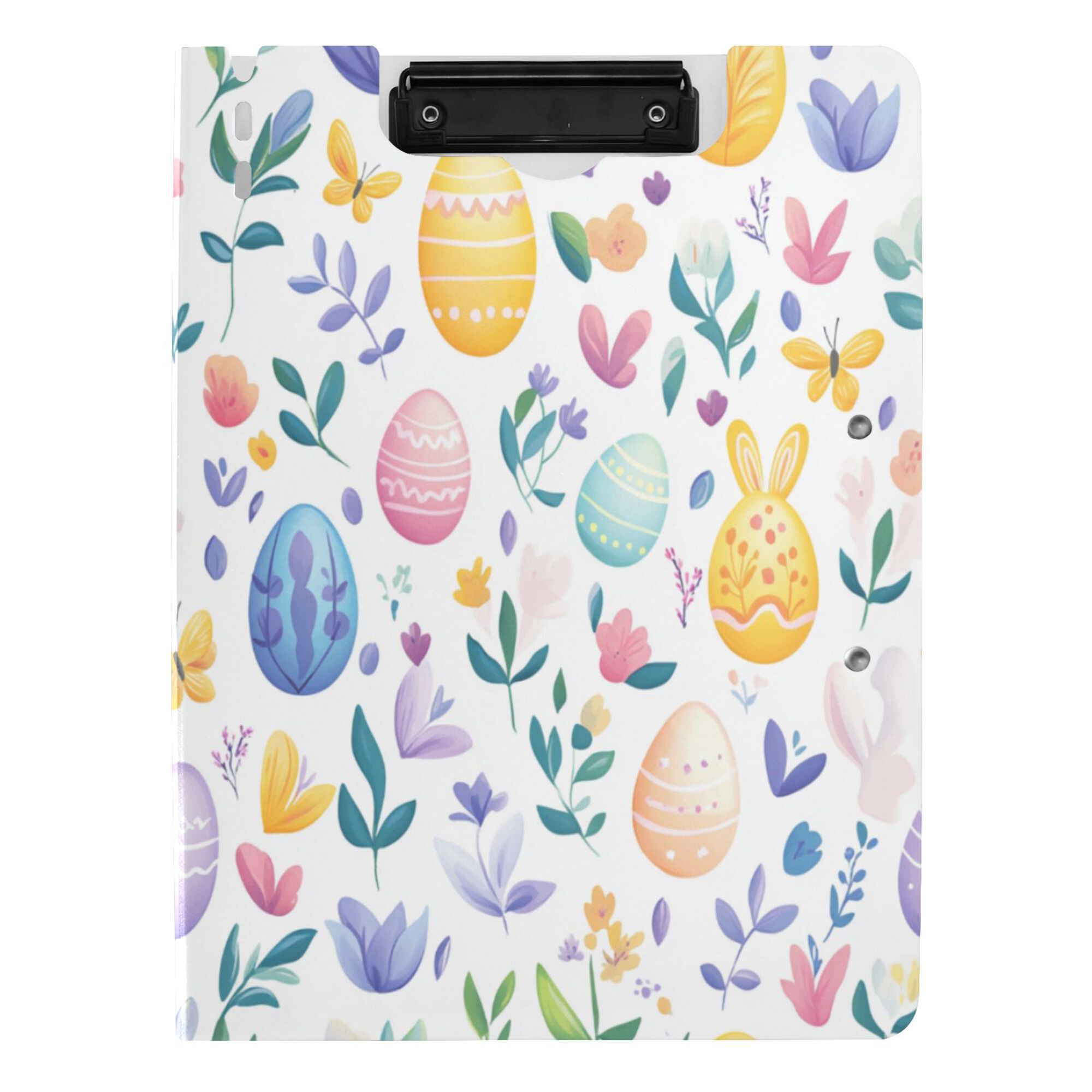 FORMRS A4 Clipboard Folder with Pen Holder Horizontal Foldable School Office Binder, Purple Easter Eggs