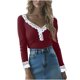 thumbnail image 3 of Sudaderas con capucha para mujer,Blusa informal de manga corta con cuello en V y encaje para mujer, de mezcla de poliéster, para uso diario, sopatenor, 3 of 9
