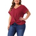 thumbnail image 4 of Agnes Orinda Women's Plus Size Tops Twist Knot V Neck Short Sleeve Summer Casual Blouses 4X Burgundy, 4 of 6