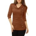 thumbnail image 2 of Women's Cowl Neck Long Sleeves Buttons Decor Ruched Top, 2 of 6