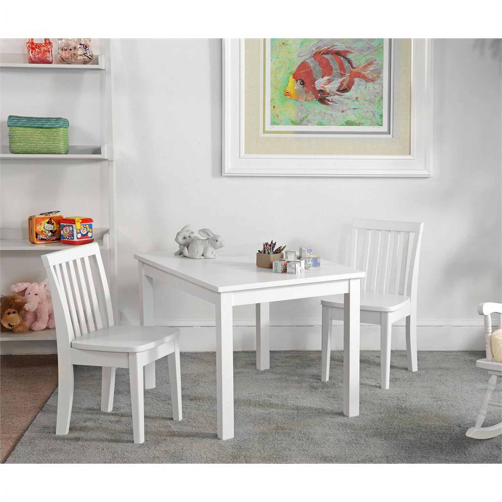 International Concepts Indoor Wood Mission Kids Table and Chairs Set in White - 3 Piece Set