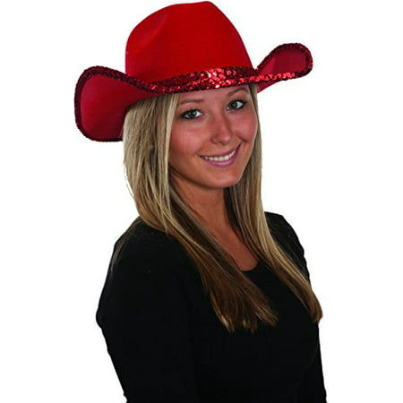 Women's Red Sequin Felt Cowgirl Cowboy Hat Costume Accessory