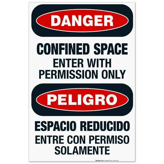 Confined Space Enter With Permission Only Bilingual Sign, OSHA Danger Sign, 24x36 Corrugated Plastic