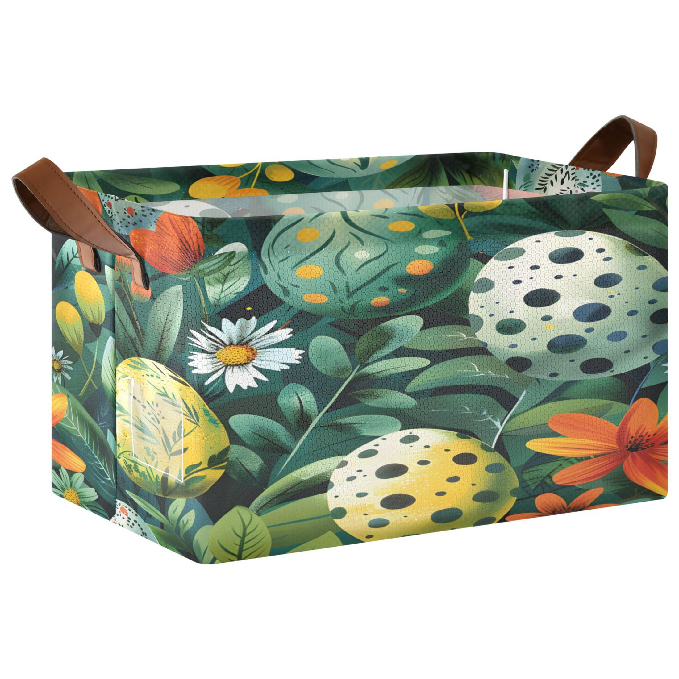 Ryvnso Easter Eggs in Floral Storage Bins Large Basket Foldable Cube Toys Organizer with Handles 2 PCs