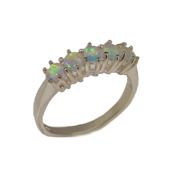 LBG British Made 18k White Gold Natural Opal Ladies Eternity Ring - 33 size options - Size 10
