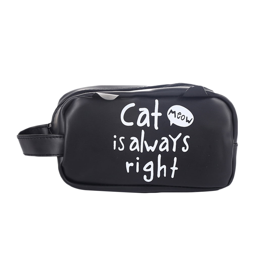 PU Leather Large Capacity Pencil Pen Box Bag Cat Patterns Zipper Stationery Case