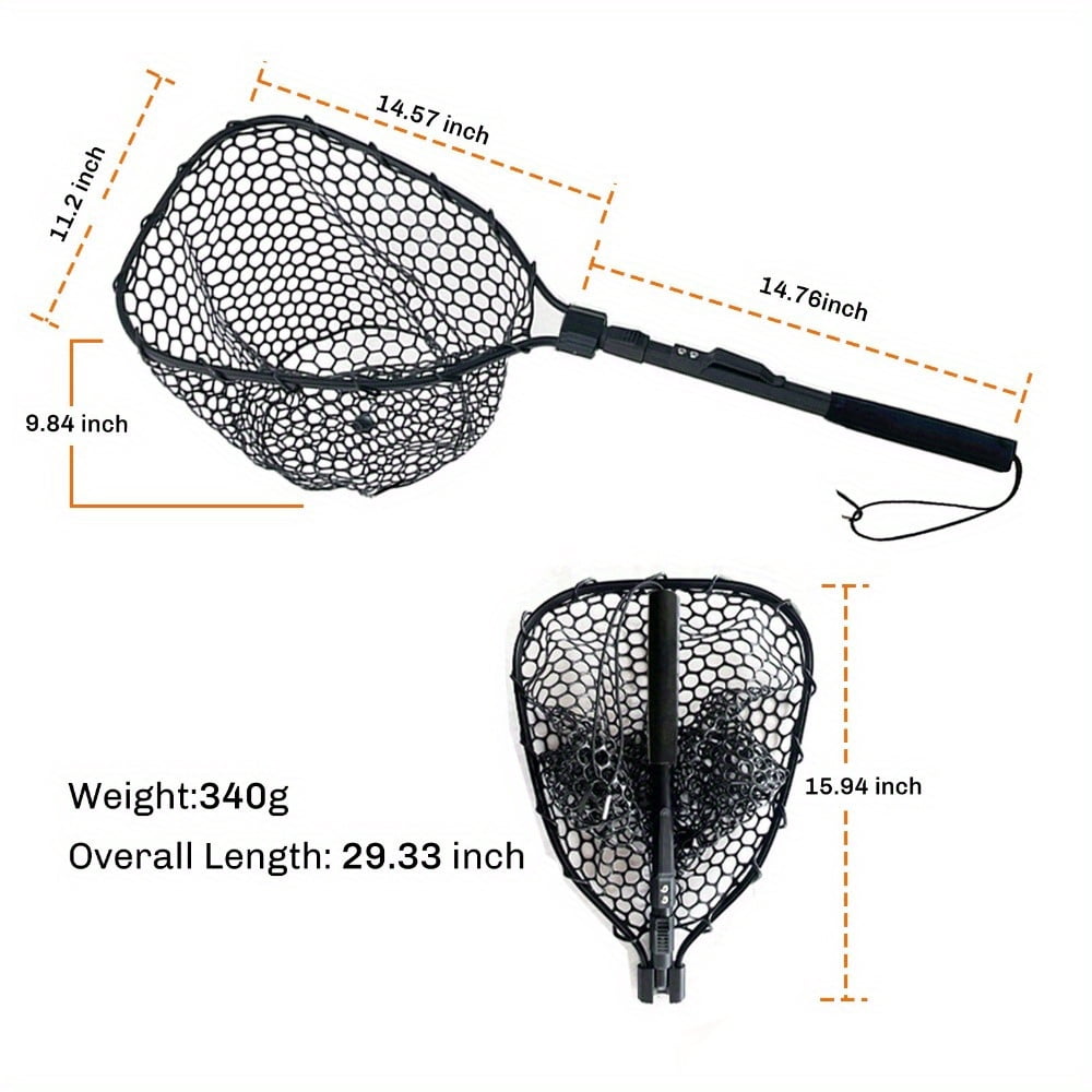 Collapsible Fly Fishing Landing Net with Soft Rubber Mesh, Safe Catch & Release Design, Aluminum Alloy Frame, Comfort EVA Handle and Durable Carabiner
